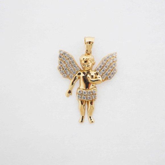 10k Yellow Gold Estate Sale Angel Pendant Cubic Zirconia Vintage Jewelry